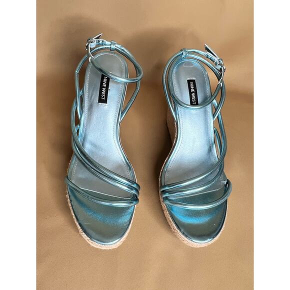Nine West Blue Hipsta 3 Espadrille Platform Sandals 9.5 New - Picture 9 of 11